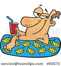 Cartoon Relaxed Guy with a Drink in a Kiddie Pool by Toonaday