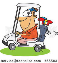 Cartoon Happy White Guy Driving a Golf Cart by Toonaday