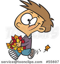Cartoon Happy White Boy Carrying Autumn Leaves by Toonaday