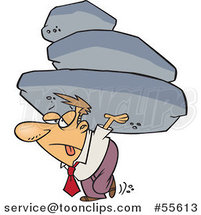 Cartoon Exhausted Business Man Carrying the Burden of a Heavy Boulder Load by Toonaday