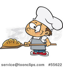 Cartoon Happy White Baker Boy with Fresh Bread by Toonaday
