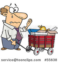 Cartoon Retiring White Business Man with All of His Belongings in a Wagon by Toonaday