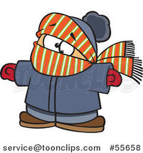 Cartoon Boy Bundled in Winter Apparel by Toonaday