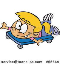 Cartoon Blond Girl Playing on a Scooter Board by Toonaday