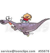 Cartoon White Boy Riding on a Pet T Rex Dinosaur by Toonaday