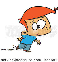 Cartoon Red Haired Boy Worried About Muddy Shoes by Toonaday