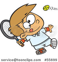 Cartoon White Boy Swinging a Tennis Racket by Toonaday