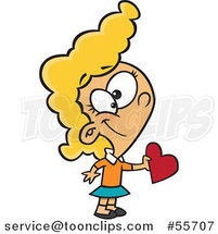 Cartoon Blond Girl Giving a Valentine Heart by Toonaday