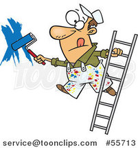 Cartoon White Guy Painting a Wall and Leaning off of a Ladder by Toonaday
