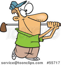 Cartoon Happy White Guy Swinging a Golf Club by Toonaday