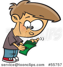 Cartoon White Boy Counting His Allowance Money by Toonaday