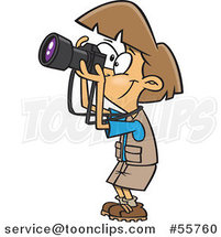 Cartoon Happy Brunette Lady Taking Pictures by Toonaday