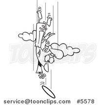 Cartoon Black and White Line Drawing of a Female Angel Chasing Her Halo by Toonaday