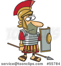 Cartoon Roman Soldier Standing with a Spear and Shield by Toonaday