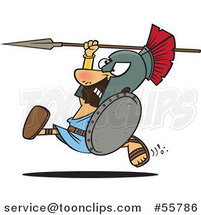 Cartoon Spartan Warrior Running with a Spear and Shield by Toonaday