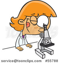 Cartoon Red Haired White Girl Peeking Through a Microscope by Toonaday
