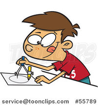 Cartoon Brunette White Boy Using a Drafting Compass by Toonaday