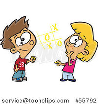 Cartoon White Boy and Girl Playing Tic Tac Toe by Toonaday
