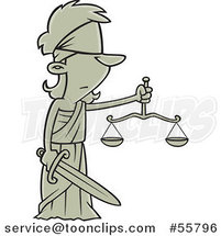 Cartoon Lady Justice Blindfolded with a Sword and Scales by Toonaday