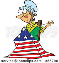 Cartoon Betsy Ross Sewing the First American Flag by Toonaday