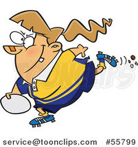 Cartoon Chubby White Lady Playing Rugby by Toonaday