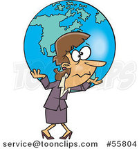 Cartoon White Business Woman Carrying Earth As a Burden by Toonaday