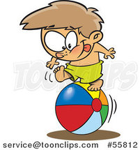 Cartoon White Boy Rolling on a Beach Ball by Toonaday