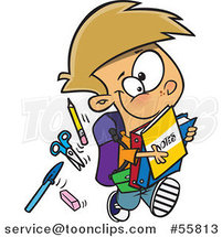 Cartoon White School Boy Running with His Accessories by Toonaday