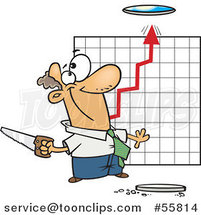 Cartoon White Business Man Cutting a Hole in the Ceiling for a Growth Chart by Toonaday