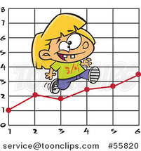 Cartoon White School Girl Running on a Math Chart by Toonaday