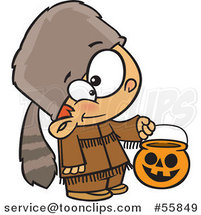 Cartoon White Boy Trick or Treating in a Davy Crockett Halloween Costume by Toonaday