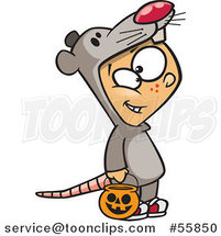 Cartoon White Boy Trick or Treating in a Mouse Halloween Costume by Toonaday