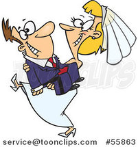 Cartoon Happy Bride Carrying Her Groom by Toonaday