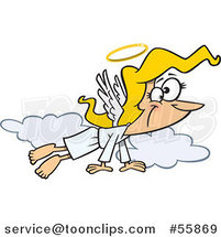 Cartoon Angel Lady Flying in the Clouds by Toonaday