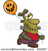 Cartoon Frankenstein with a Halloween Jackolantern Balloon by Toonaday