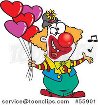 Cartoon Clown Singing and Holding Valentines Day Balloons by Toonaday