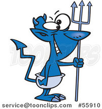 Cartoon Grinning Blue Devil with a Crooked Tail by Toonaday
