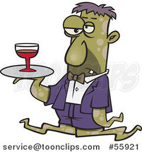 Cartoon Gross Tentacled Monster Waiter with Wine on a Tray by Toonaday