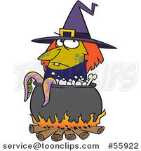 Cartoon Witch by a Boiling Cauldron with Tentacles by Toonaday