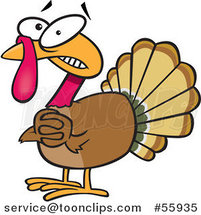 Scared Cartoon Turkey Bird Clasping His Hands by Toonaday