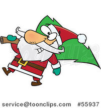 Cartoon Santa Carrying a Christmas Tree by Toonaday