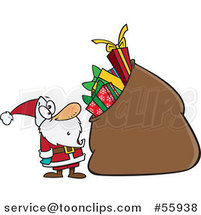 Cartoon Santa Staring at a Giant Sack Full of Gifts by Toonaday