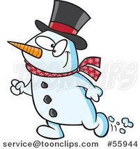 Cartoon Happy Christmas Snowman Walking by Toonaday