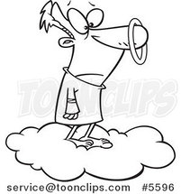 Cartoon Black and White Line Drawing of a Angel with a Halo on His Nose by Toonaday