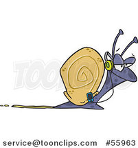Cartoon Happy Snail Listening to Music by Toonaday