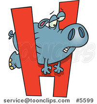 Cartoon Hippo Squeezing Through a Letter H by Toonaday