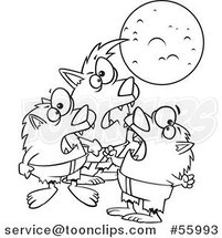 Black and White Cartoon Trio of Werewolves Howling at a Full Moon by Toonaday