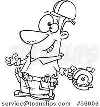 Black and White Cartoon Handy Guy Decked out with Tools and Holding a Thumb up by Toonaday