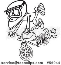 Black and White Cartoon Little Boy Catching Air on a Bmx Bike by Toonaday