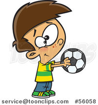 Cartoon White Boy Holding out a Soccer Ball by Toonaday